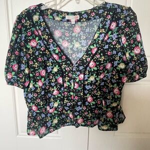 Giani Bini Colorful Floral Button-Up Blouse